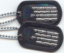 1 SET DOG TAGS (2), SILENCERS (PR) & 2 PIECE CHAIN